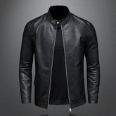 Men's Spring Autumn PU Leather Jacket – Stand Collar Slim Fit Motorcycle Biker Coat - Himpall